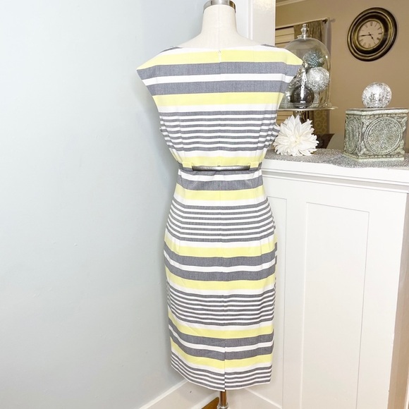 Calvin Klein Sheath Dress Yellow & Gray Stripes Size 10 - Picture 5 of 11
